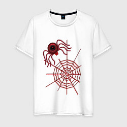 Футболка хлопковая мужская Стилизованный под брошку паук на паутине, цвет: белый