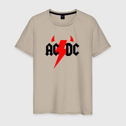 Футболка хлопковая мужская AC DC - рога, цвет: миндальный