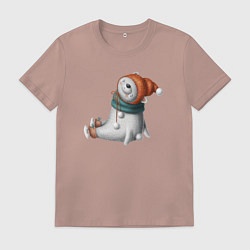 Футболка хлопковая мужская Мишка на коньках, цвет: пыльно-розовый