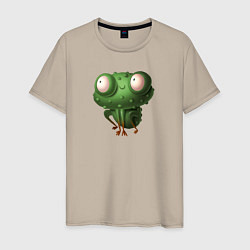 Футболка хлопковая мужская Зеленый удивленный лягушонок, цвет: миндальный