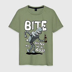 Футболка хлопковая мужская Bender - Bite my ass, цвет: авокадо