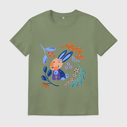 Футболка хлопковая мужская Зайчик в скандинавском стиле, цвет: авокадо