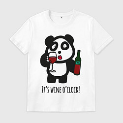 Футболка хлопковая мужская Час винишка с пандой, цвет: белый