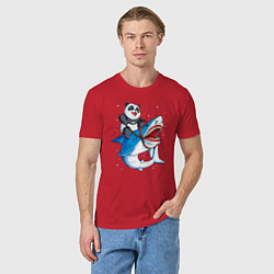 Футболка хлопковая мужская Панда верхом на акуле в космосе, цвет: красный — фото 2