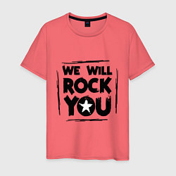 Футболка хлопковая мужская We rock you, цвет: коралловый