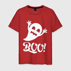 Футболка хлопковая мужская Забавный призрак - BOO! Halloween, цвет: красный