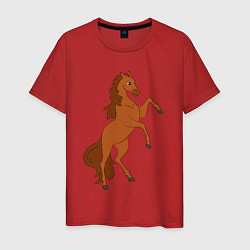 Футболка хлопковая мужская Лошадка на задних ногах, цвет: красный
