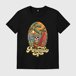Футболка хлопковая мужская Скелет серфенгист, цвет: черный