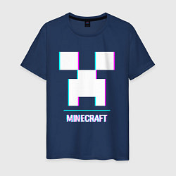 Футболка хлопковая мужская Minecraft в стиле glitch и баги графики, цвет: тёмно-синий