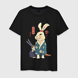 Футболка хлопковая мужская Кролик самурай с мечом, цвет: черный