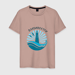 Футболка хлопковая мужская Владивосток - маяк, цвет: пыльно-розовый