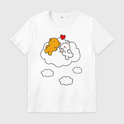 Футболка хлопковая мужская Влюбленные медвежата на облаке, цвет: белый