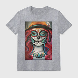Футболка хлопковая мужская Santa muerte картина в цвете, цвет: меланж