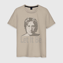 Футболка хлопковая мужская Портрет Джона Леннона и текст песни Let It Be, цвет: миндальный