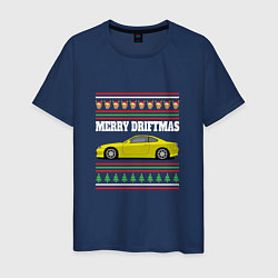 Футболка хлопковая мужская Merry Driftmas Nissan Silvia S15 Ugly Sweater, цвет: тёмно-синий