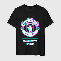 Футболка хлопковая мужская Manchester United FC в стиле glitch, цвет: черный