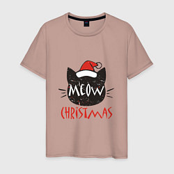 Футболка хлопковая мужская Meow - Christmas, цвет: пыльно-розовый