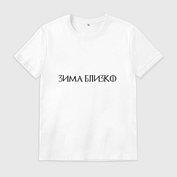 Футболка хлопковая мужская Зима близко - темная, цвет: белый