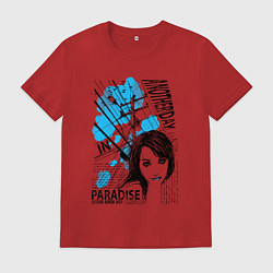 Футболка хлопковая мужская Девушка и птицы в небе, цвет: красный