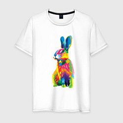 Футболка хлопковая мужская Кролик в стиле поп-арт, цвет: белый