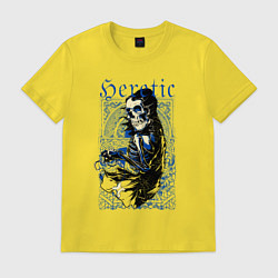 Футболка хлопковая мужская Скелет на фоне узоров, цвет: желтый