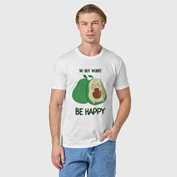 Футболка хлопковая мужская Dont worry be happy - avocado, цвет: белый — фото 2