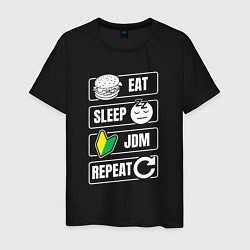 Футболка хлопковая мужская Eat sleep JDM repeat, цвет: черный