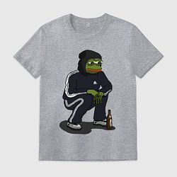 Футболка хлопковая мужская Pepe gopnik meme, цвет: меланж