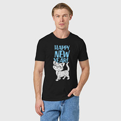 Футболка хлопковая мужская Happy new year - kitten, цвет: черный — фото 2