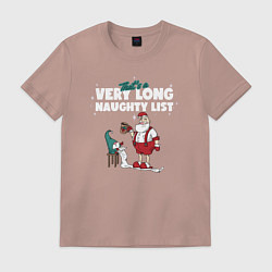 Футболка хлопковая мужская Its a very long naughty list, цвет: пыльно-розовый