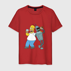 Футболка хлопковая мужская Drunk Homer and Bender, цвет: красный