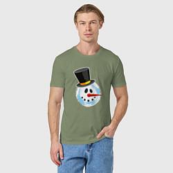 Футболка хлопковая мужская Голова мультяшного снеговика, цвет: авокадо — фото 2