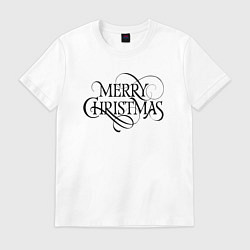 Футболка хлопковая мужская Merry Christmas happy, цвет: белый