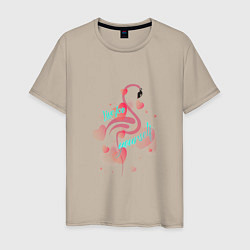 Футболка хлопковая мужская Фламинго в серце, цвет: миндальный