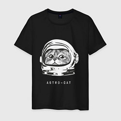 Футболка хлопковая мужская Астро кот, цвет: черный