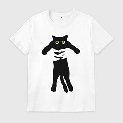 Футболка хлопковая мужская Кот на ручках, цвет: белый