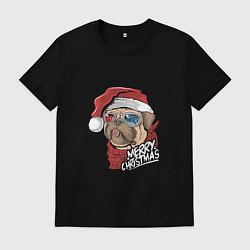 Футболка хлопковая мужская Pug merry christmas, цвет: черный