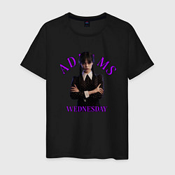 Футболка хлопковая мужская Wednesday Addams Purple, цвет: черный