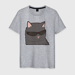 Футболка хлопковая мужская Серый котик в очках, цвет: меланж