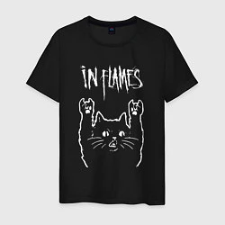 Футболка хлопковая мужская In Flames рок кот, цвет: черный
