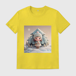 Футболка хлопковая мужская Детский рисунок милая куколка девочка, цвет: желтый
