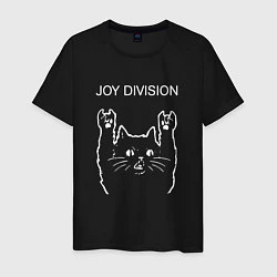Футболка хлопковая мужская Joy Division рок кот, цвет: черный