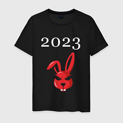 Футболка хлопковая мужская Кролик 2023 суровый: символ и надпись, цвет: черный