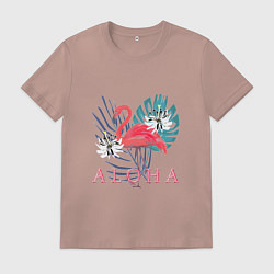 Футболка хлопковая мужская Розовый фламинго и белые цветы, цвет: пыльно-розовый