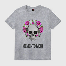 Футболка хлопковая мужская Череп с короной из цветов memento mori, цвет: меланж