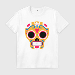 Футболка хлопковая мужская Забавный оранжевый череп, цвет: белый