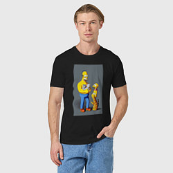 Футболка хлопковая мужская Homer Simpson and cats - нейросеть арт, цвет: черный — фото 2