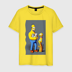 Футболка хлопковая мужская Homer Simpson and cats - нейросеть арт, цвет: желтый