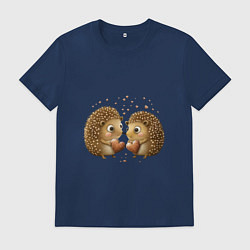 Футболка хлопковая мужская Два влюбленных ежика, цвет: тёмно-синий