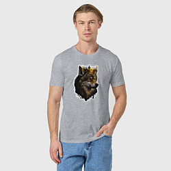 Футболка хлопковая мужская Волк-царь в короне, цвет: меланж — фото 2